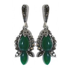Сережки-гвоздики Fashion Jewelry Під крапельне срібло Камені: зелений агат та гематит Довжина: 48 мм Ширина: 16 мм