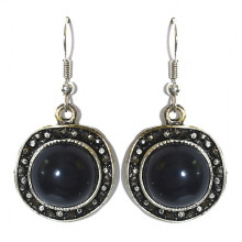 Сережки Fashion Jewelry. Під крапельне срібло Камені: чорний агат та гематит. Довжина: 41 мм. Ширина: 21 мм.