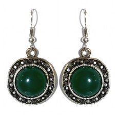 Сережки Fashion Jewelry. Під крапельне срібло. Камені: зелений агат та гематит. Довжина: 41 мм. Ширина: 21 мм.