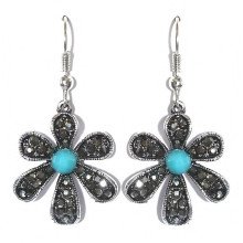 Сережки Fashion Jewelry Під крапельне срібло Камені: бірюзовий агат та гематит. Довжина: 43 мм. Ширина: 22 мм.