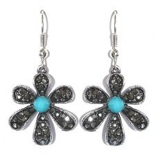 Сережки Fashion Jewelry Під крапельне срібло Камені: бірюзовий агат та гематит. Довжина: 43 мм. Ширина: 22 мм.