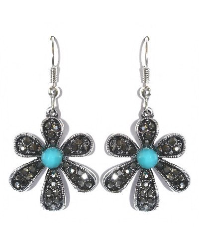 Сережки Fashion Jewelry Під крапельне срібло Камені: бірюзовий агат та гематит. Довжина: 43 мм. Ширина: 22 мм.