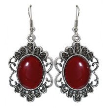 Сережки Fashion Jewelry. Під крапельне срібло. Камені: бордовий агат та гематит. Довжина: 57 мм. Ширина: 27 мм.