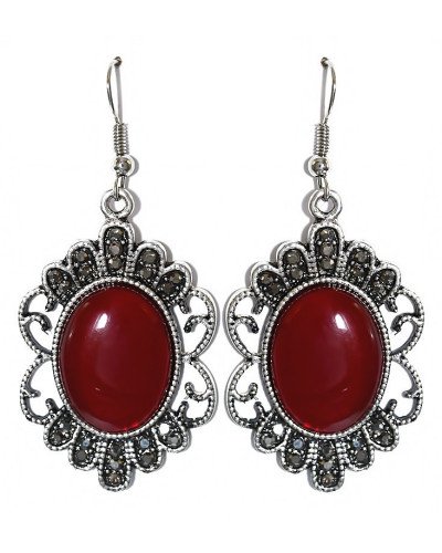 Сережки Fashion Jewelry. Під крапельне срібло. Камені: бордовий агат та гематит. Довжина: 57 мм. Ширина: 27 мм.