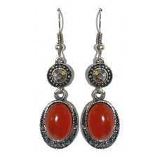 Сережки Fashion Jewelry. Під крапельне срібло. Камені: бордовий агат та гематит Довжина: 51 мм Ширина: 14 мм