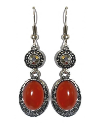 Сережки Fashion Jewelry. Під крапельне срібло. Камені: бордовий агат та гематит Довжина: 51 мм Ширина: 14 мм