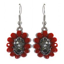 Сережки Fashion Jewelry Під крапельне срібло Камені: бордовий агат та гематит Довжина: 42 мм Ширина: 18 мм