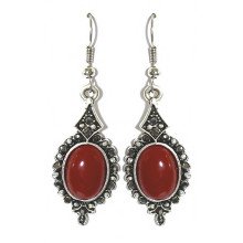 Сережки Fashion Jewelry. Під крапельне срібло. Камені: бордовий агат та гематит Довжина: 52 мм Ширина: 17 мм