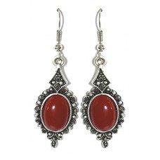 Сережки Fashion Jewelry. Під крапельне срібло. Камені: бордовий агат та гематит Довжина: 52 мм Ширина: 17 мм