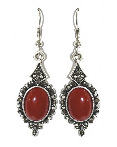 Сережки Fashion Jewelry. Під крапельне срібло. Камені: бордовий агат та гематит Довжина: 52 мм Ширина: 17 мм