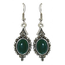 Сережки Fashion Jewelry. Під крапельне срібло. Камені: зелений агат та гематит Довжина: 52 мм Ширина: 17 мм
