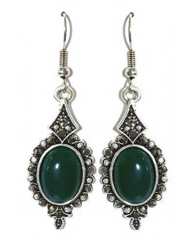 Сережки Fashion Jewelry. Під крапельне срібло. Камені: зелений агат та гематит Довжина: 52 мм Ширина: 17 мм