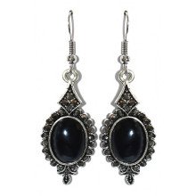 Сережки Fashion Jewelry. Під крапельне срібло. Камені: чорний агат та гематит Довжина: 52 мм Ширина: 17 мм