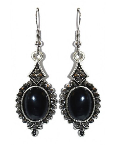 Сережки Fashion Jewelry. Під крапельне срібло. Камені: чорний агат та гематит Довжина: 52 мм Ширина: 17 мм