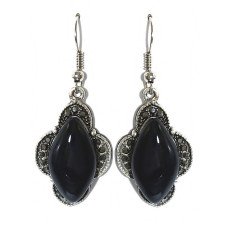 Сережки Fashion Jewelry. Під крапельне срібло. Камені: чорний агат та гематит Довжина: 47 мм Ширина: 19 мм