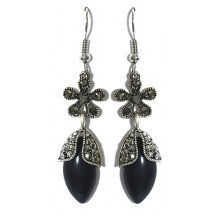 Сережки Fashion Jewelry. Під крапельне срібло. Камені: чорний агат та гематит Довжина: 55 мм Ширина: 12 мм