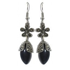 Сережки Fashion Jewelry. Під крапельне срібло. Камені: чорний агат та гематит Довжина: 55 мм Ширина: 12 мм