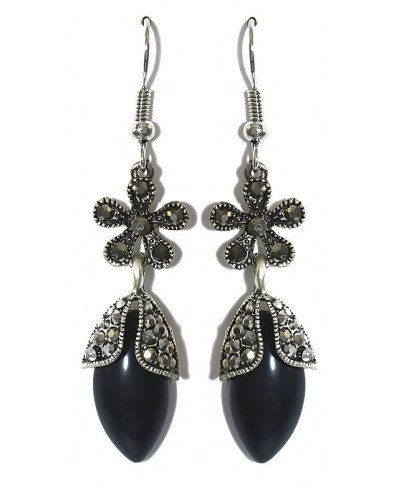 Сережки Fashion Jewelry. Під крапельне срібло. Камені: чорний агат та гематит Довжина: 55 мм Ширина: 12 мм