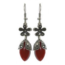 Сережки Fashion Jewelry Під крапельне срібло Камені: бордовий агат та гематит Довжина: 55 мм Ширина: 12 мм