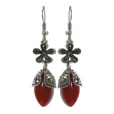 Сережки Fashion Jewelry Під крапельне срібло Камені: бордовий агат та гематит Довжина: 55 мм Ширина: 12 мм