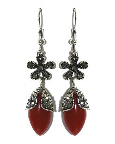 Сережки Fashion Jewelry Під крапельне срібло Камені: бордовий агат та гематит Довжина: 55 мм Ширина: 12 мм