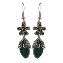 Сережки Fashion Jewelry Під крапельне срібло Камені: зелений агат та гематит Довжина: 55 мм Ширина: 12 мм