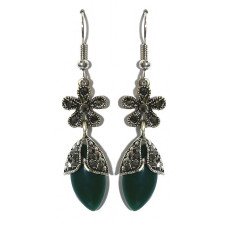 Сережки Fashion Jewelry Під крапельне срібло Камені: зелений агат та гематит Довжина: 55 мм Ширина: 12 мм