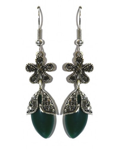 Сережки Fashion Jewelry Під крапельне срібло Камені: зелений агат та гематит Довжина: 55 мм Ширина: 12 мм