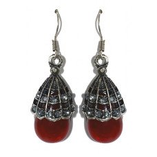 Сережки Fashion Jewelry Під крапельне срібло Камені: бордовий агат та гематит Довжина: 43 мм Ширина: 15 мм