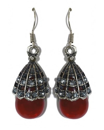 Сережки Fashion Jewelry Під крапельне срібло Камені: бордовий агат та гематит Довжина: 43 мм Ширина: 15 мм