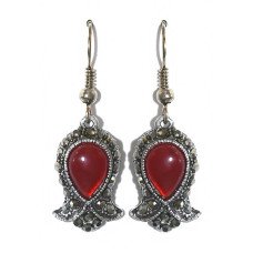 Сережки Fashion Jewelry Під крапельне срібло Камені: бордовий агат та гематит Довжина: 38 мм Ширина: 13 мм