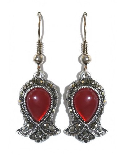 Сережки Fashion Jewelry Під крапельне срібло Камені: бордовий агат та гематит Довжина: 38 мм Ширина: 13 мм