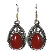 Сережки Fashion Jewelry Під крапельне срібло Камені: бордовий агат та гематит Довжина: 43 мм Ширина: 18 мм
