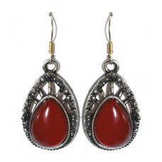 Сережки Fashion Jewelry Під крапельне срібло Камені: бордовий агат та гематит Довжина: 43 мм Ширина: 18 мм