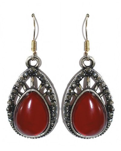 Сережки Fashion Jewelry Під крапельне срібло Камені: бордовий агат та гематит Довжина: 43 мм Ширина: 18 мм