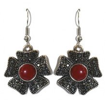Сережки Fashion Jewelry Під крапельне срібло Камені: бордовий агат та гематит Довжина: 41 мм Ширина: 24 мм