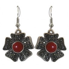 Сережки Fashion Jewelry Під крапельне срібло Камені: бордовий агат та гематит Довжина: 41 мм Ширина: 24 мм