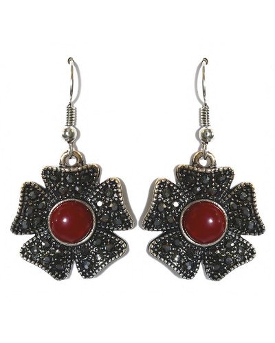 Сережки Fashion Jewelry Під крапельне срібло Камені: бордовий агат та гематит Довжина: 41 мм Ширина: 24 мм