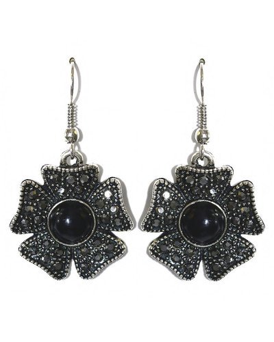 Сережки Fashion Jewelry Під крапельне срібло Камені: чорний агат та гематит Довжина: 41 мм Ширина: 24 мм