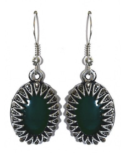 Сережки Fashion Jewelry Під крапельне срібло Камені: зелений агат та гематит Довжина: 42 мм Ширина: 16 мм