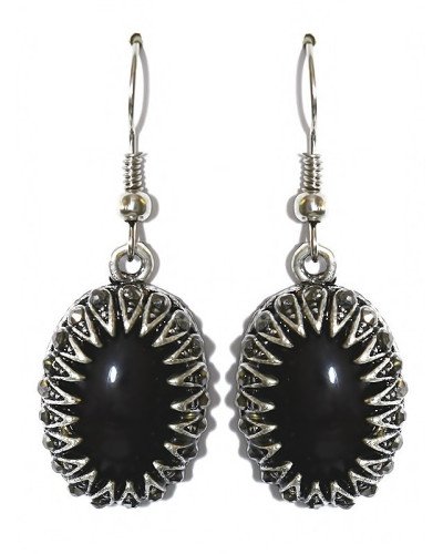 Сережки Fashion Jewelry Під крапельне срібло Камені: чорний агат та гематит Довжина: 42 мм Ширина: 16 мм