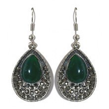 Сережки Fashion Jewelry Під крапельне срібло Камені: зелений агат та гематит Довжина: 46 мм Ширина: 20 мм