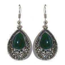 Сережки Fashion Jewelry Під крапельне срібло Камені: зелений агат та гематит Довжина: 46 мм Ширина: 20 мм
