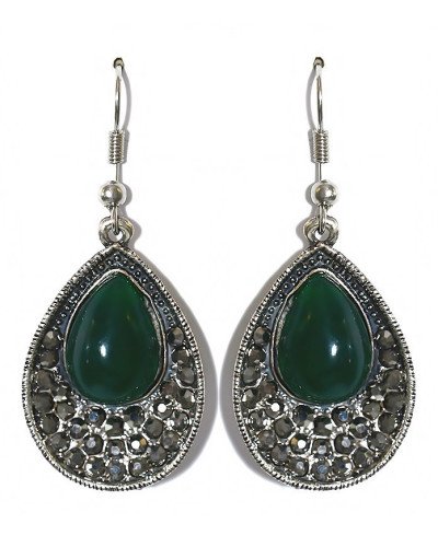 Сережки Fashion Jewelry Під крапельне срібло Камені: зелений агат та гематит Довжина: 46 мм Ширина: 20 мм