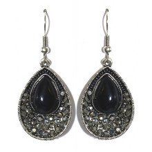 Сережки Fashion Jewelry Під крапельне срібло Камені: чорний агат та гематит Довжина: 46 мм Ширина: 20 мм