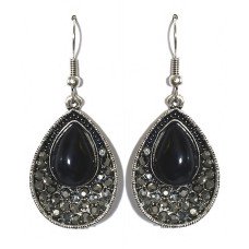 Сережки Fashion Jewelry Під крапельне срібло Камені: чорний агат та гематит Довжина: 46 мм Ширина: 20 мм