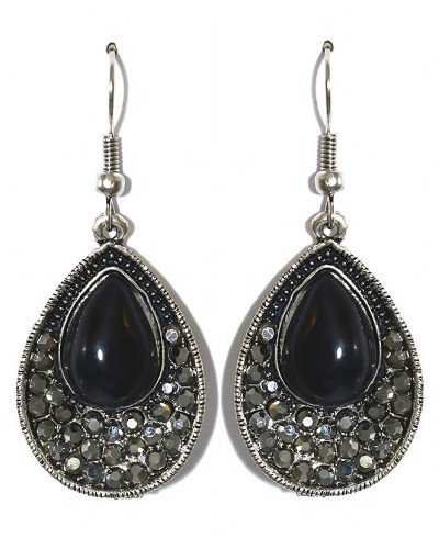 Сережки Fashion Jewelry Під крапельне срібло Камені: чорний агат та гематит Довжина: 46 мм Ширина: 20 мм