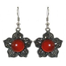 Сережки Fashion Jewelry Під крапельне срібло Камені: бордовий агат та гематит Довжина: 45 мм Ширина: 26 мм