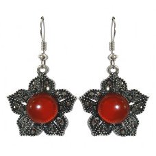 Сережки Fashion Jewelry Під крапельне срібло Камені: бордовий агат та гематит Довжина: 45 мм Ширина: 26 мм