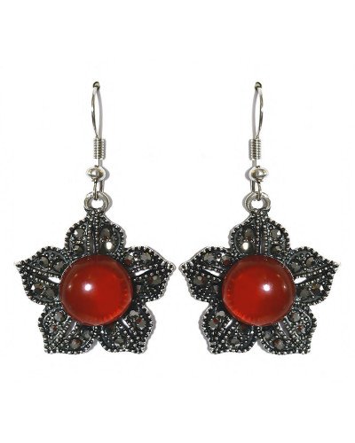 Сережки Fashion Jewelry Під крапельне срібло Камені: бордовий агат та гематит Довжина: 45 мм Ширина: 26 мм